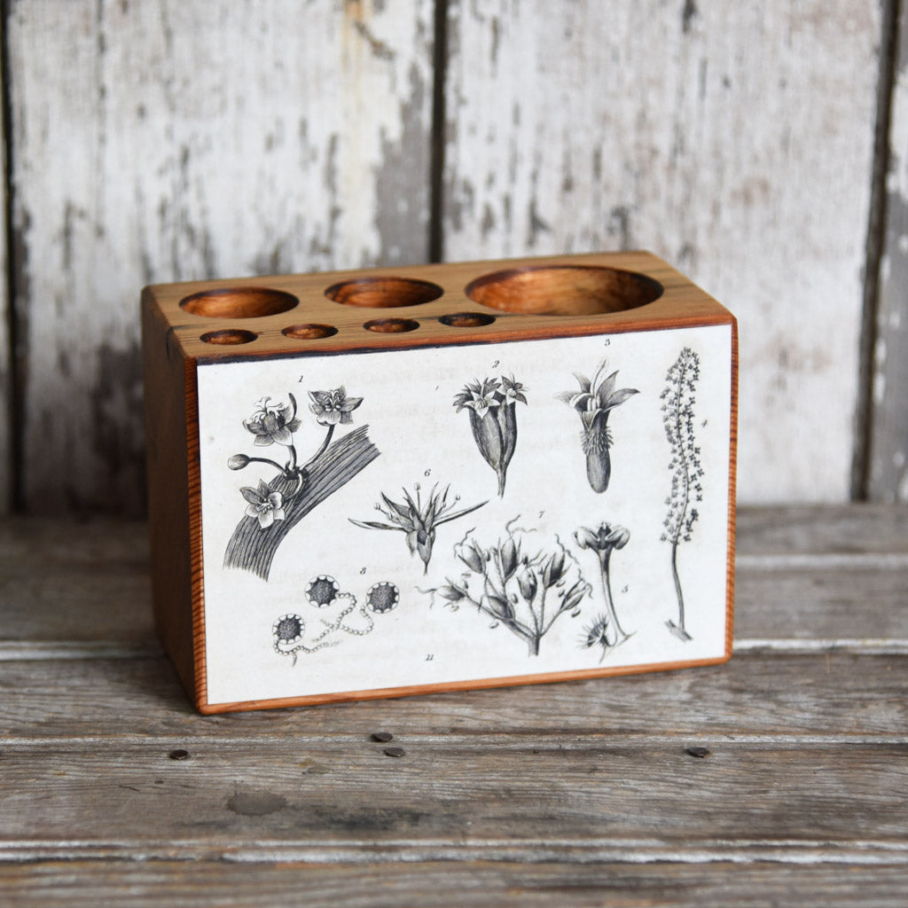 handmade botanical decoupage wooden desk caddy