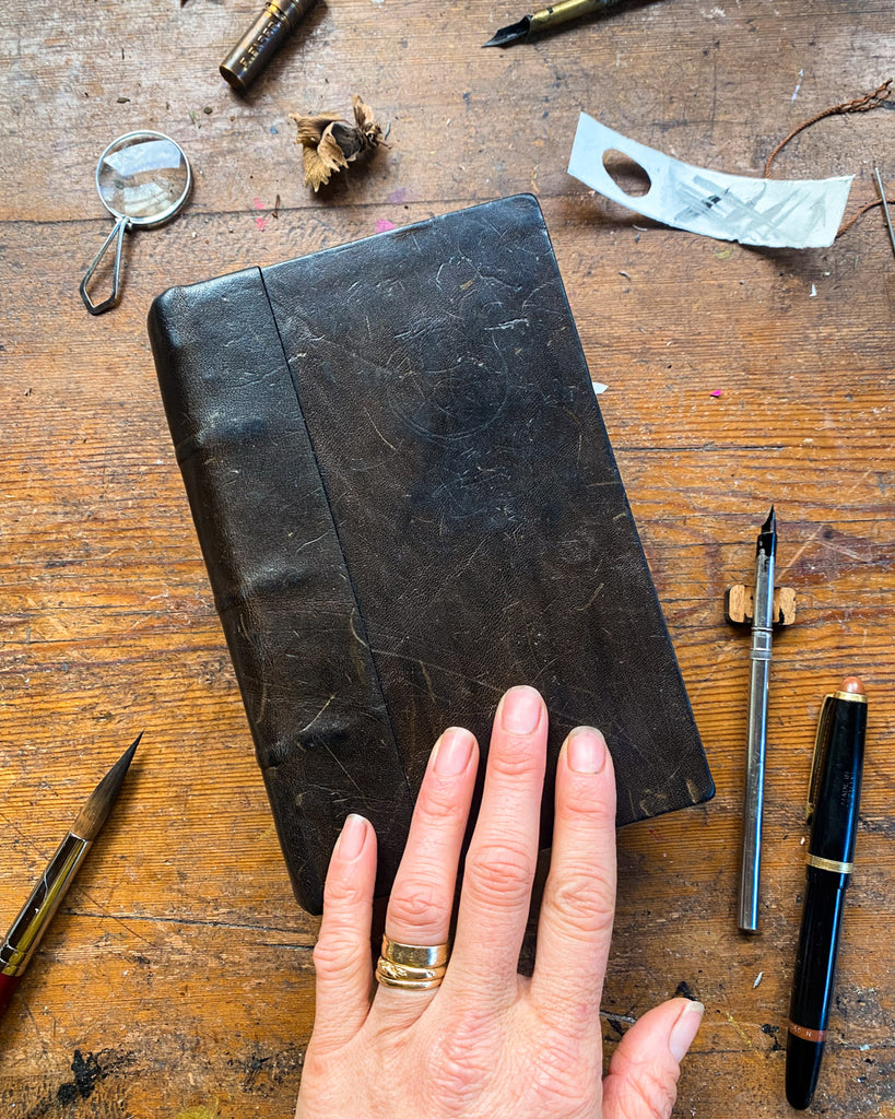 Hard-cover journal Hand-Bound with green vegetable-tanned Leather