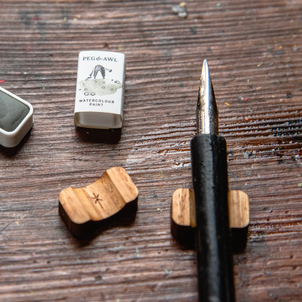 wooden brush rest made from reclaimed american chestnut