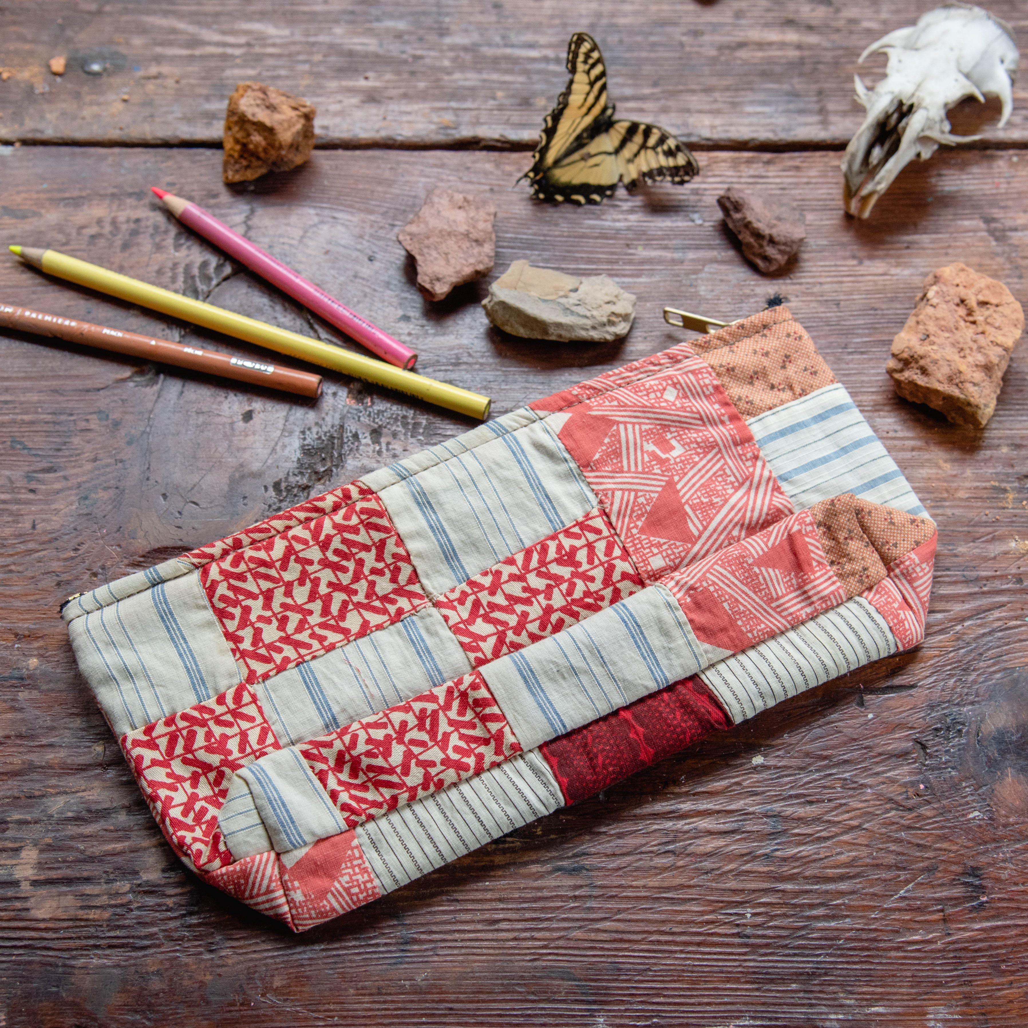 Scholar Pouch with Late 1800s Quilt: Amelia No. 5