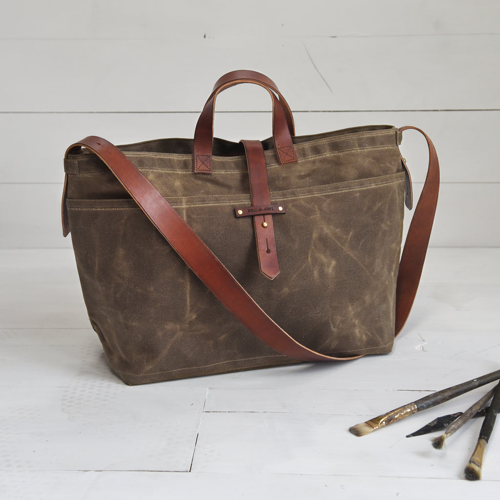 canvas tote with leather straps