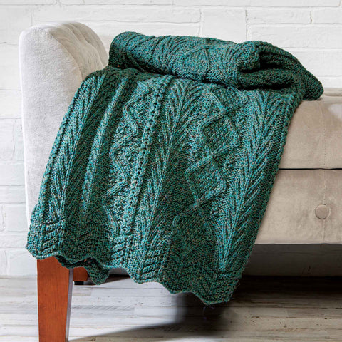 ARAN KNIT THROW BLANKET WITH LACE TRIM