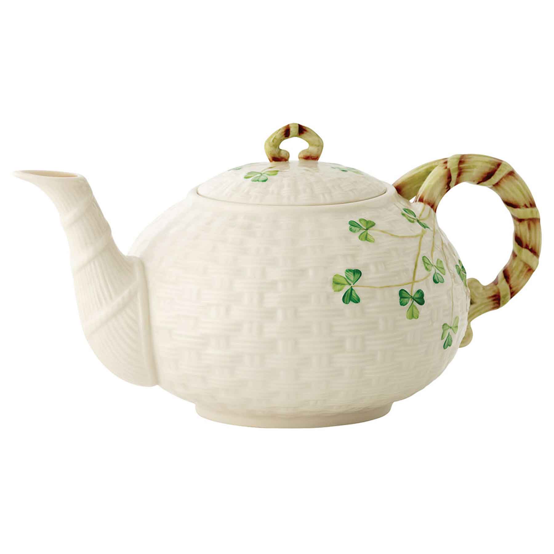 Image of Belleek Basket Weave Shamrock Teapot