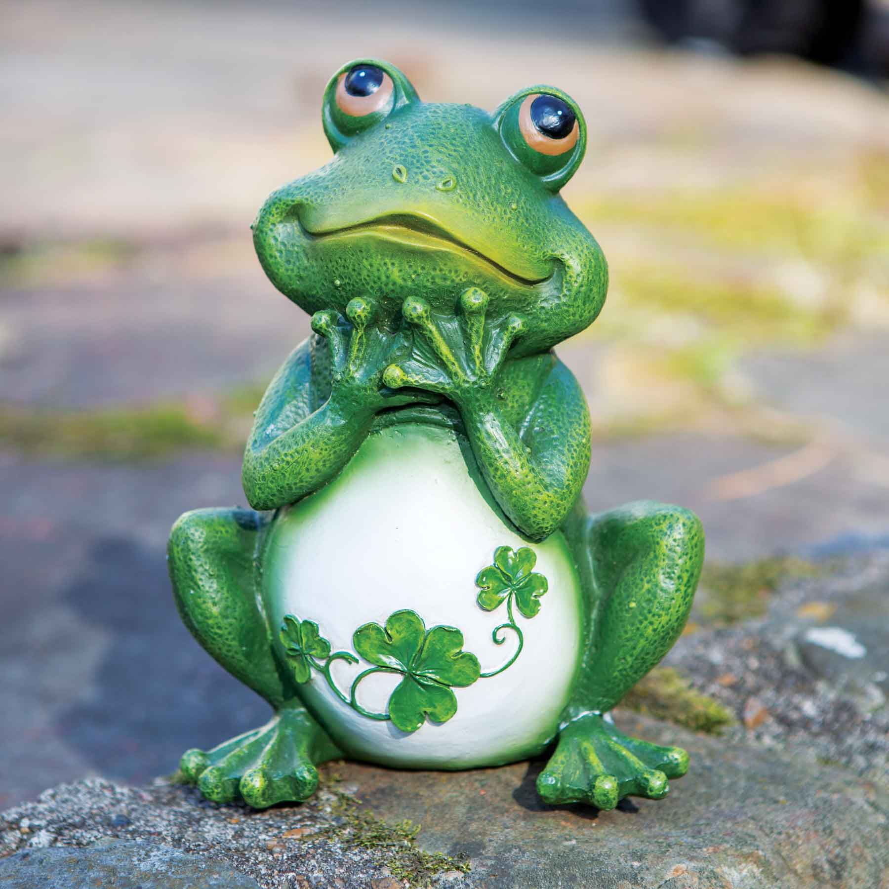 Image of Shamrock Frog Garden Statue