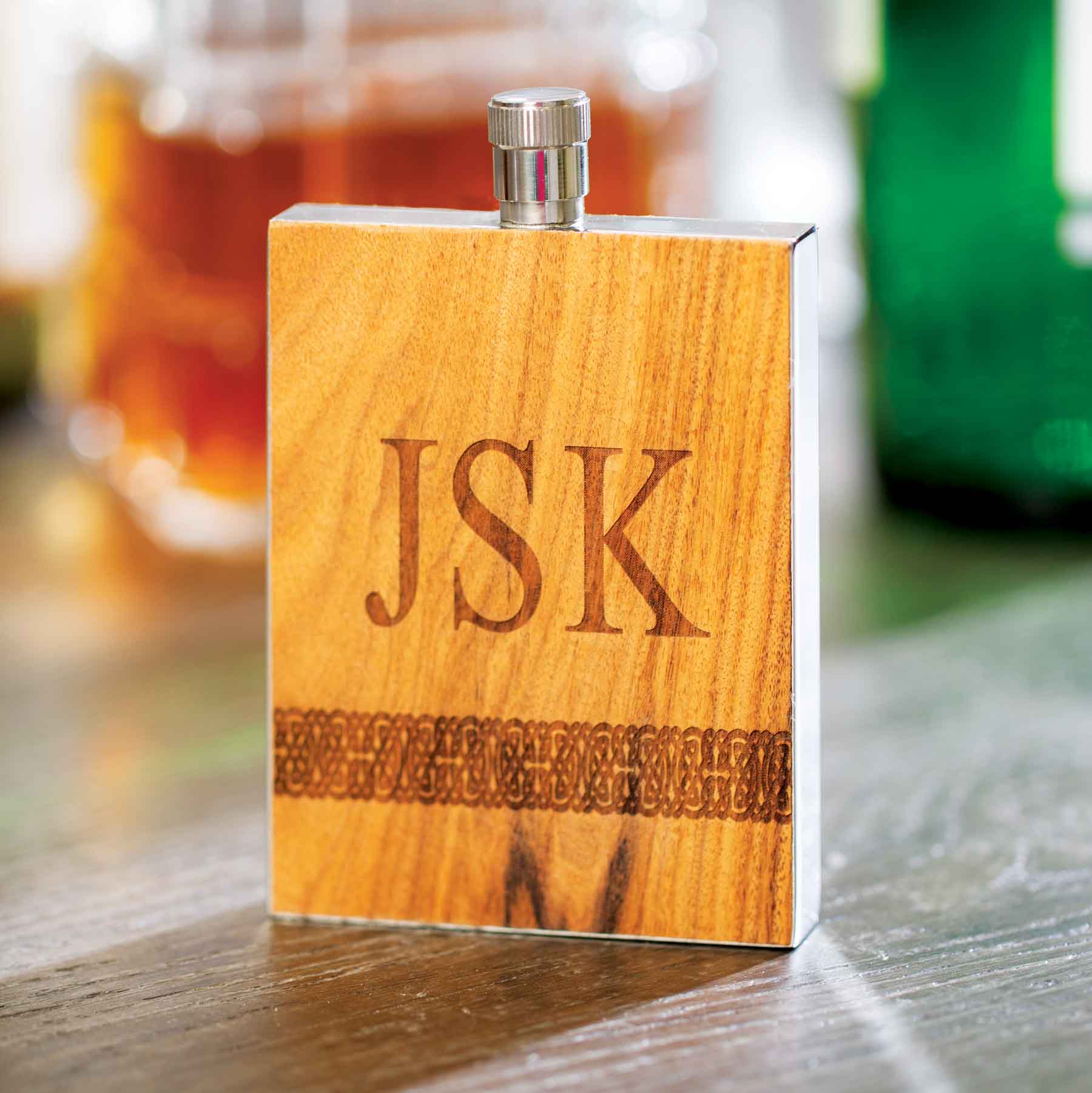 Image of Personalized Wood Grain Whiskey Flask