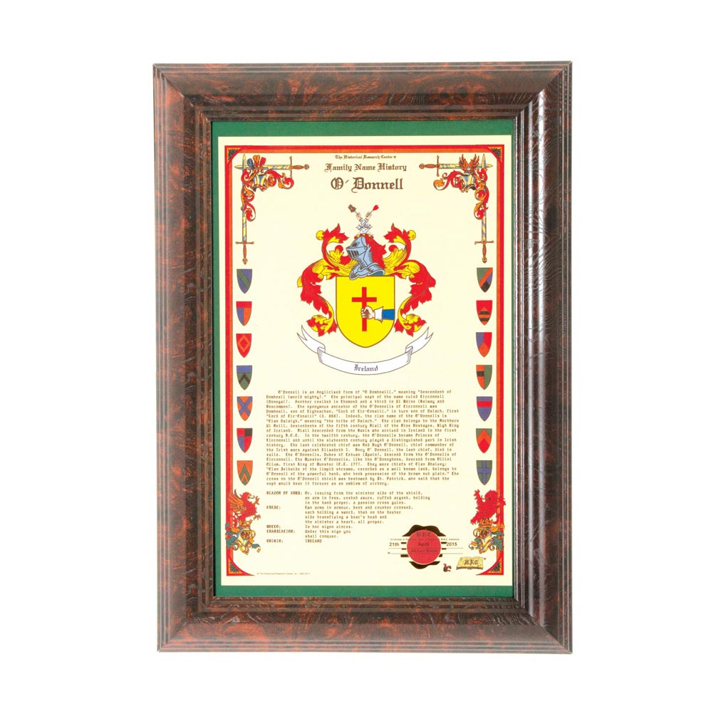 Image of Framed Family Crest & Coat of Arms - Surname History Wall Decor