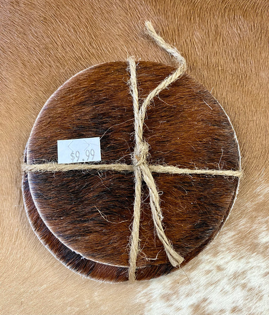 Set of 4 Genuine Cowhide Texas Coasters(177bc19)