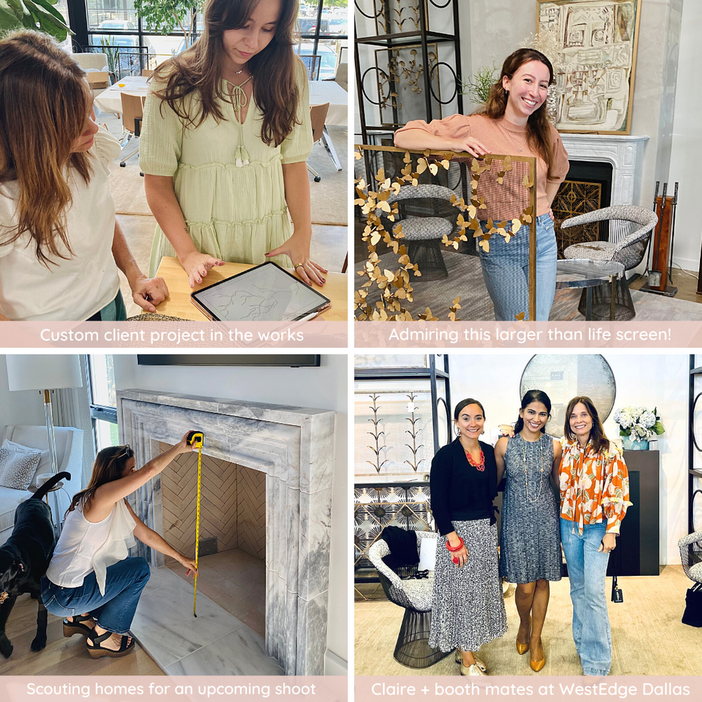 Photos of Claire Crowe, Emily Fried, and Kayla Azar around the studio at Claire Crowe Collection
