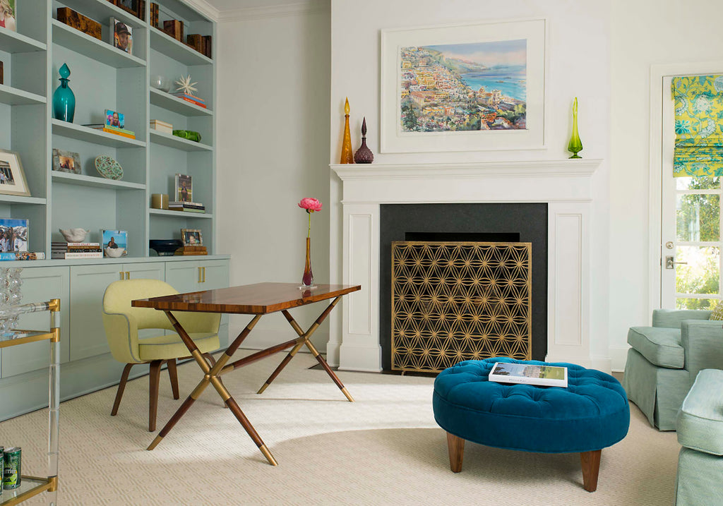 Starry eyed fireplace screen in living room