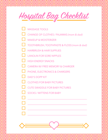 Hospital bag checklist for mum and baby + printables