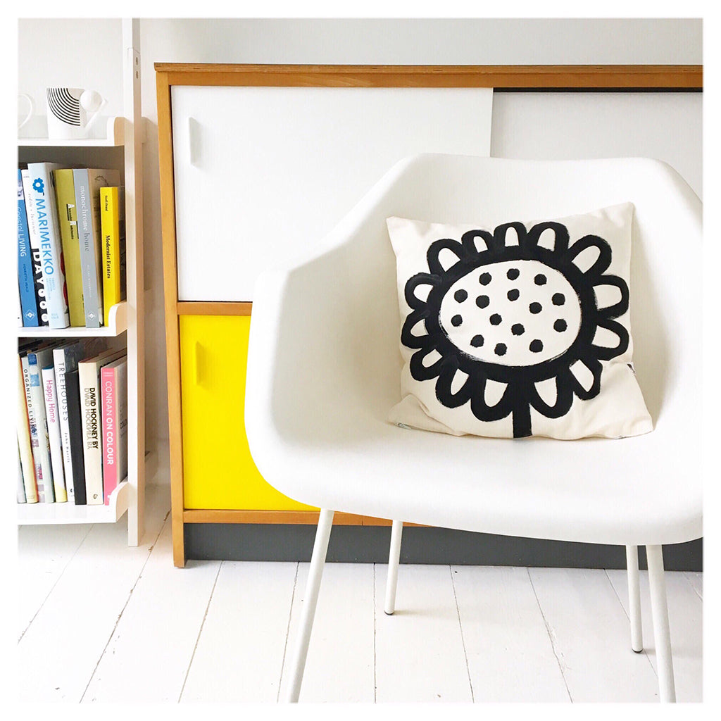 handprinted cushion monochrome home decor by Jane Foster