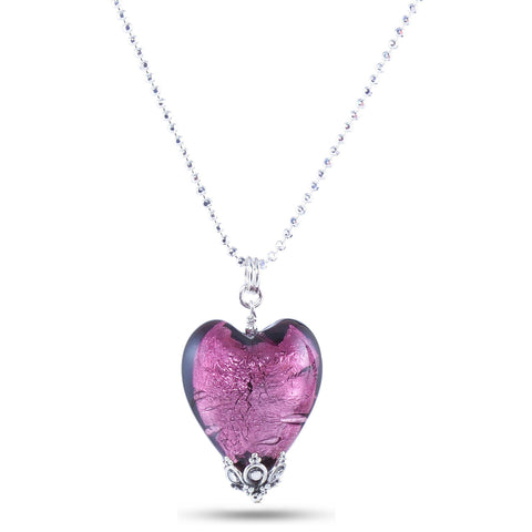 Queen of Hearts Crowned Magenta Venetian Glass Heart Necklace | South ...