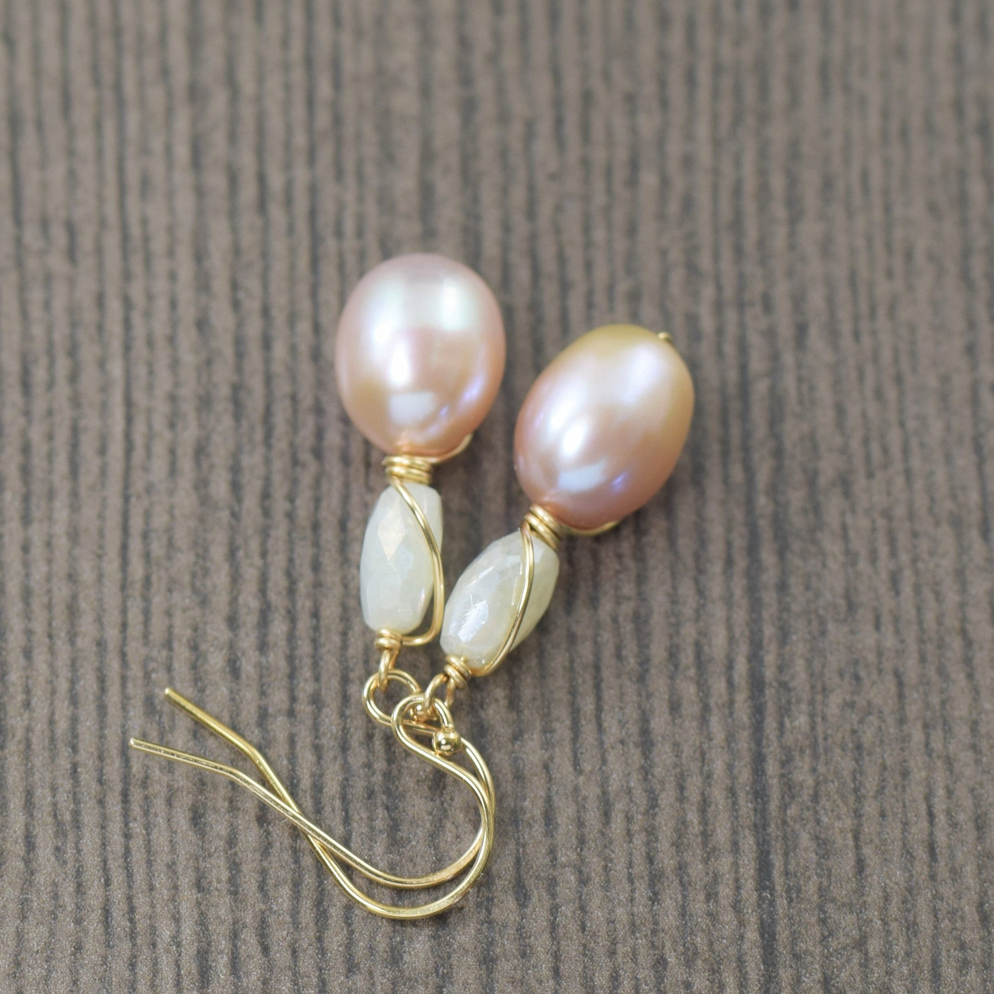 Light pink pearl earrings wire wrapped in gold filled with silverite ...