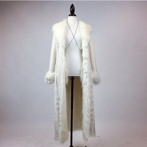 90 S Festival Princess White Suede And Faux Fur Lined Maxi Floor