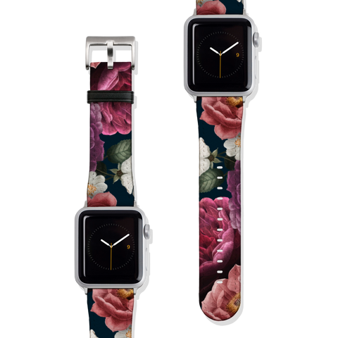 Dark Floral Botanical Vegan Faux Leather Apple Watch Band Series 1 2 3 4 5 38mm 40mm 42mm 44mm | The Urban Flair