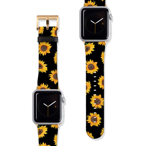 Black Sunflower Vegan Faux Leather Apple Watch Band Series 1 2 3 4 5 38mm 40mm 42mm 44mm | The Urban Flair
