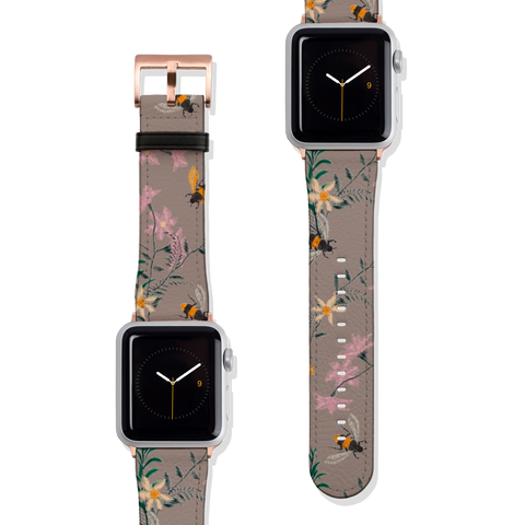Taupe Vintage Botanical Bees Vegan Faux Leather Apple Watch Band Series 1 2 3 4 5 38mm 40mm 42mm 44mm | The Urban Flair