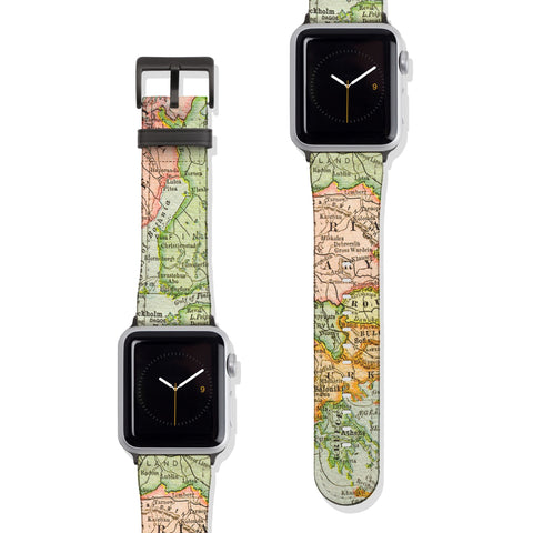 Vintage Travel Map Vegan Faux Leather Apple Watch Band Series 1 2 3 4 5 38mm 40mm 42mm 44mm | The Urban Flair