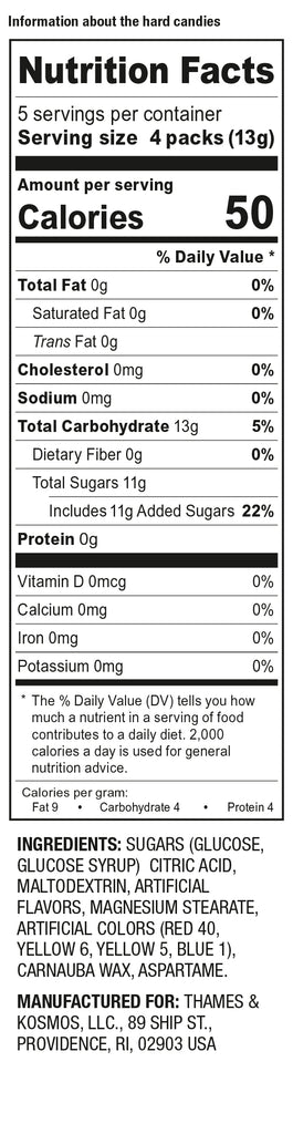 Candy Vending Machine - Super Stunts & Tricks Nutrtional Info