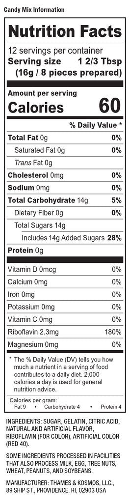 Groovy Glawing Candy Lab Nutritional Information