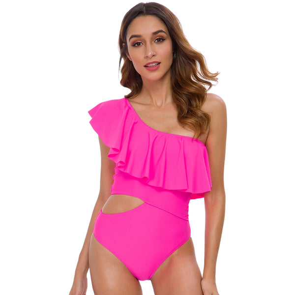 hot pink one shoulder swimsuit
