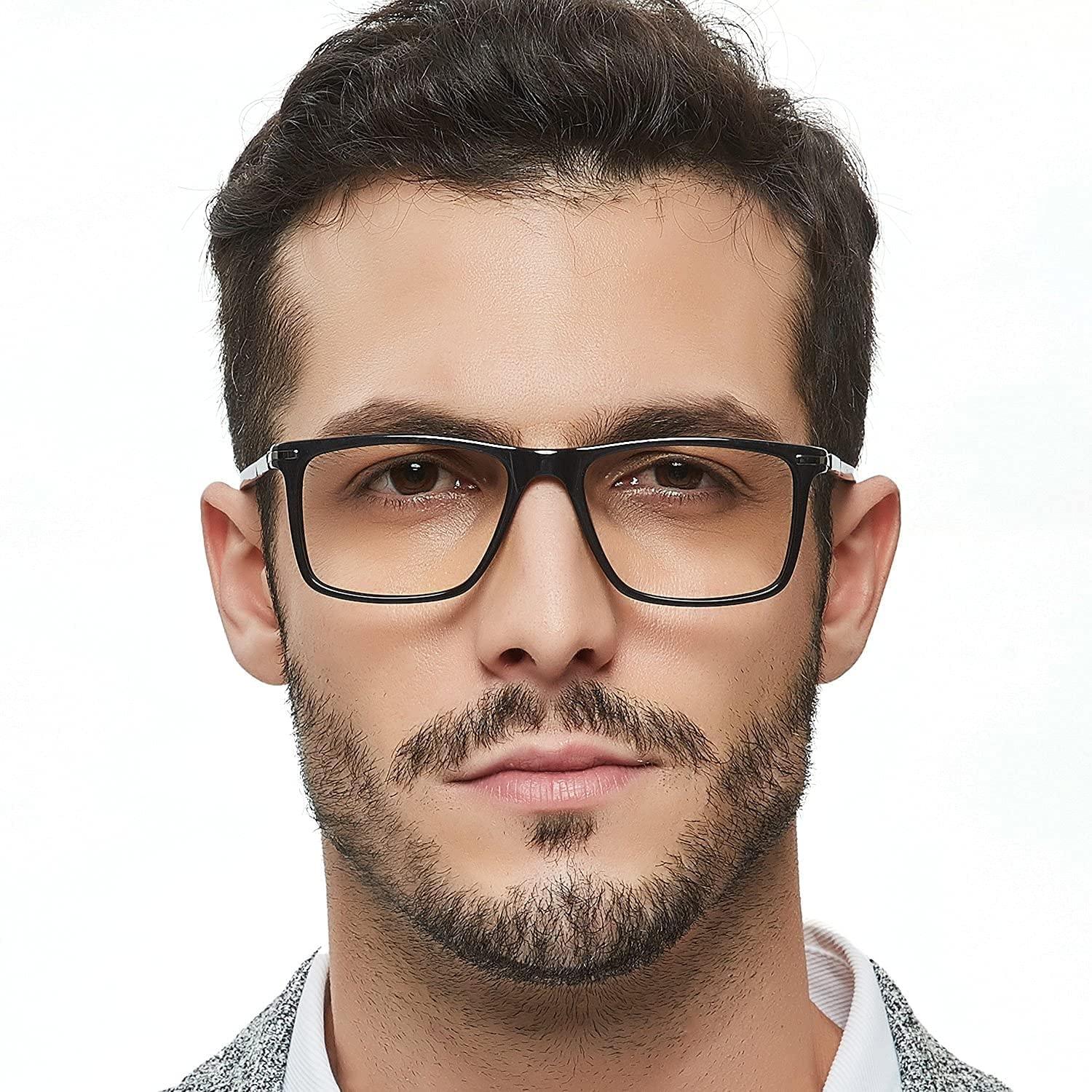Mens Eyewear Frames Large Rectangular Eyeglasses Fashion Clear Glasse 