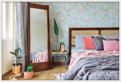 Livspace small bedroom large mirror