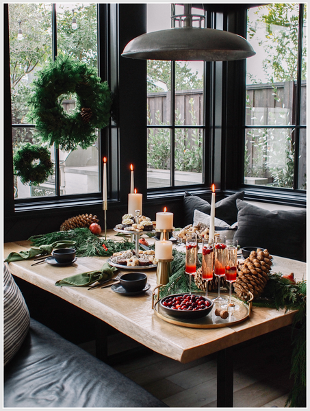 Christmas tablescape in a dark-colored room