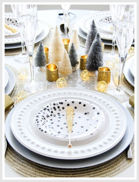 Christmas tablescape, plate in the foreground