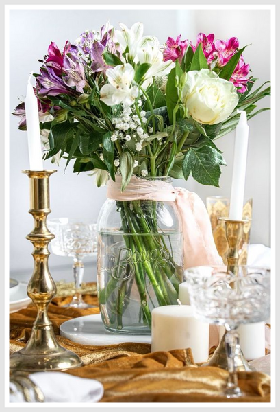 Large bouquet of flowers in a vase on the table