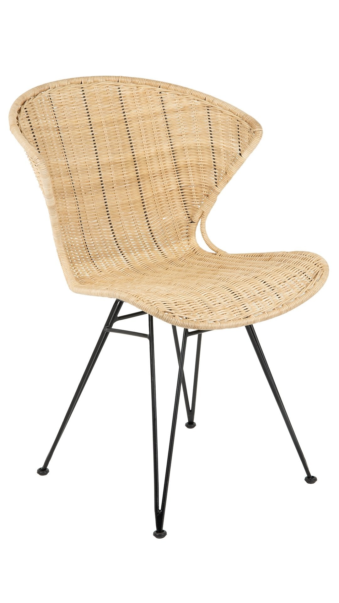 Jaro Rattan Dining Chair with Metal Legs, Natural Color & Black, Set o