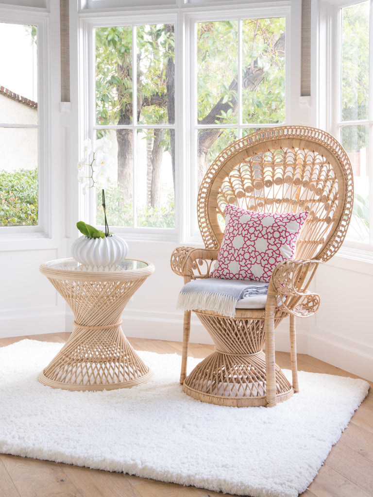 wicker chair and side table