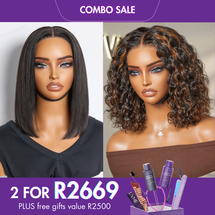 2 For 1 | Silky Straight Glueless 4x4 Closure Lace Wig Middle Part+ Deep Wave 4x4 Closure Lace Wig Middle Part