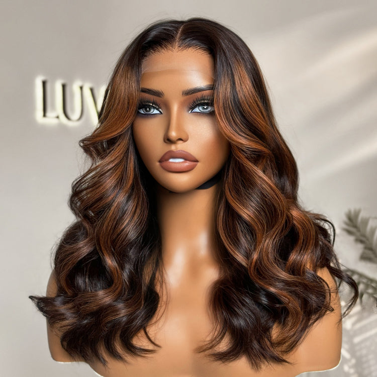 Elegant Copper Ombre Highlights Silky Straight / Loose Body Wave Glueless 5x5 Closure Lace Wig - Luvmehair South Africa product image