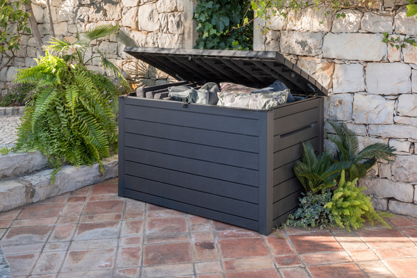 keter patio storage boxes - all-weather, lockable deck