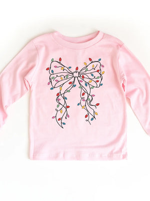Benny & Rey Christmas Bow and Lights Kids Long Sleeve Christmas Shirt - Max Mamas