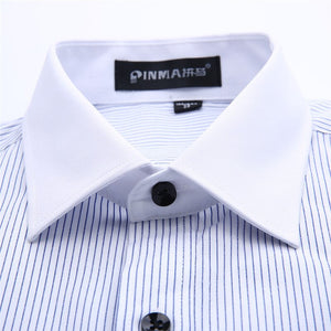 S to 8xl Fashion summer large men striped dress shirt  patchwork white collar short sleeve slim fit non-iron social shirts