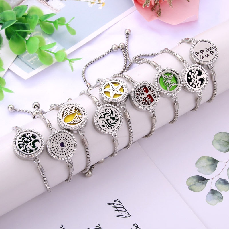 Perfume Bracelet Essential Oil Diffuser Aromatherapy Locket Bracelet Tree of Life 316L Stainless Steel Diffuser Bracelet