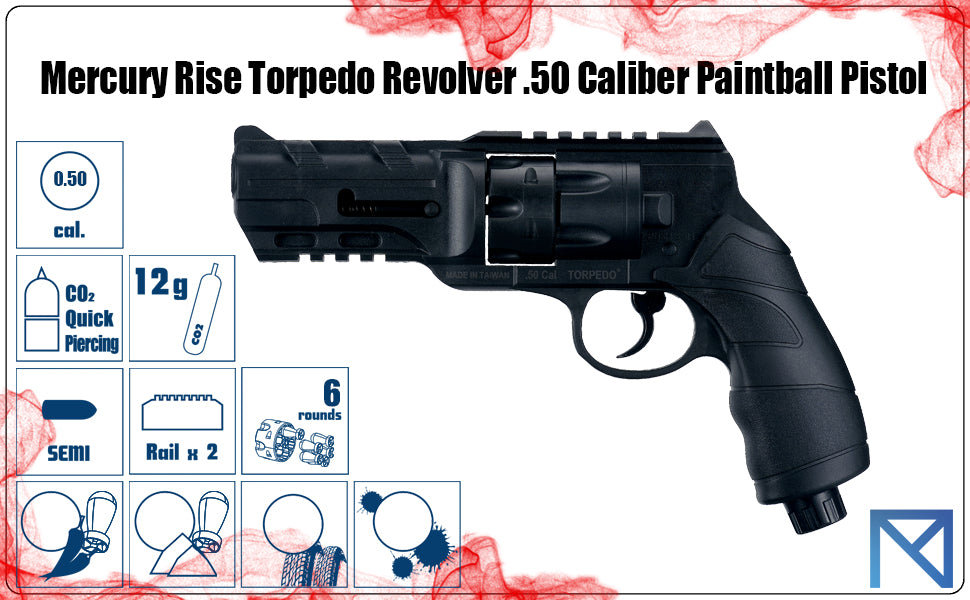 Mercury Rise Torpedo Revolver .50 Caliber Training Pistol, Self Defense, Less Lethal, Home Defense, Law Enforcement, Police Grade Launcher, Pepper Balls Launcher