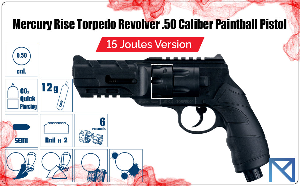Mercury Rise Torpedo Revolver .50 Caliber Training Pistol, Self Defense, Less Lethal, Home Defense, Law Enforcement, Police Grade Launcher, Pepper Balls Launcher
