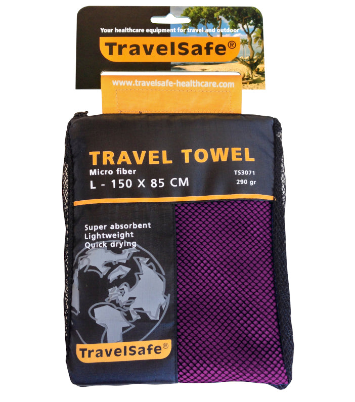 Se Travelsafe Traveltowel Microfiber L 85 X 150 Cm - Purple - Str. Stk. - Håndklæde hos RejseGear.dk