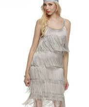 Load image into Gallery viewer, Tassel Dress Women Sexy Summer Flapper Beach Dress Strap Low Cut Black Silver White Short Fringe Party Dresses A-005