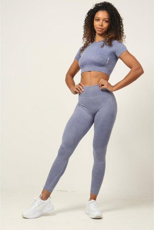 Plt Dark Blue Washed Rib Seamless Gym Leggings