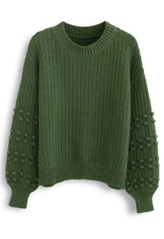 Summer Dress Joe Stylee Green Pompom Sweater