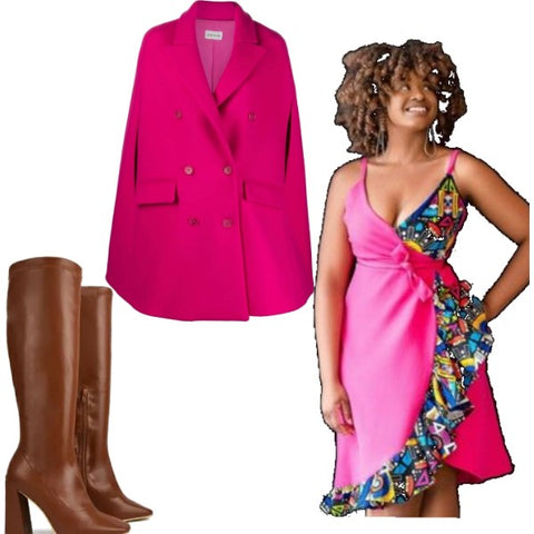 Summer Dress Joe Stylee Pink Cape Set
