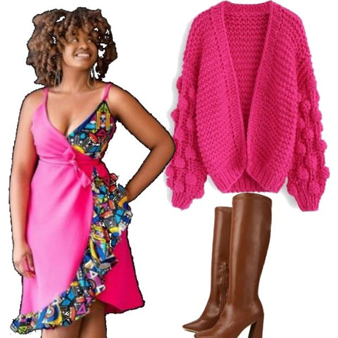 Summer Dress Joe Stylee Pink Chunky Cardigan Set