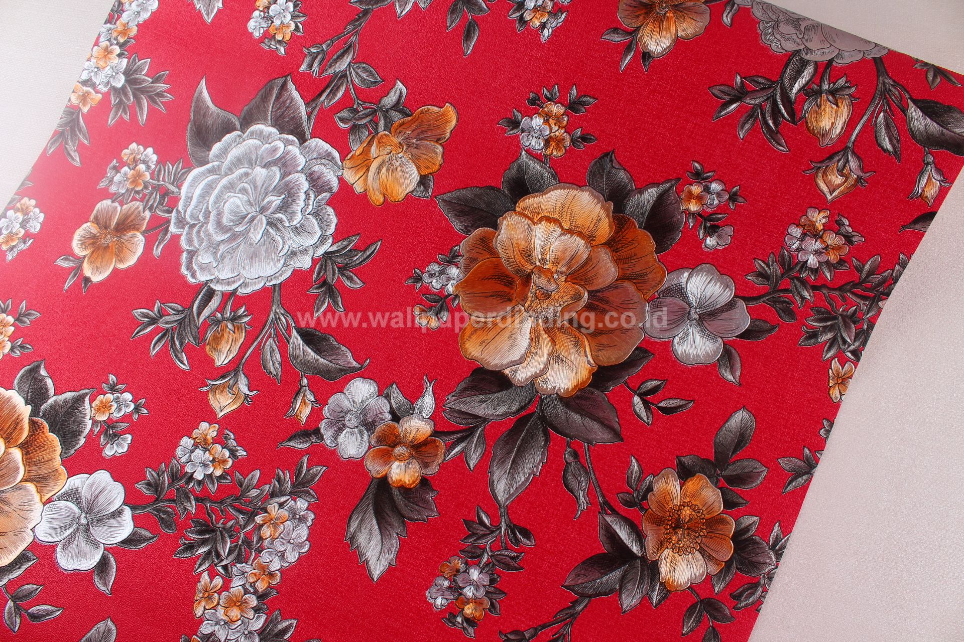 Wallpaper Dinding Bunga Merah Silver Orange Lrz 400 82