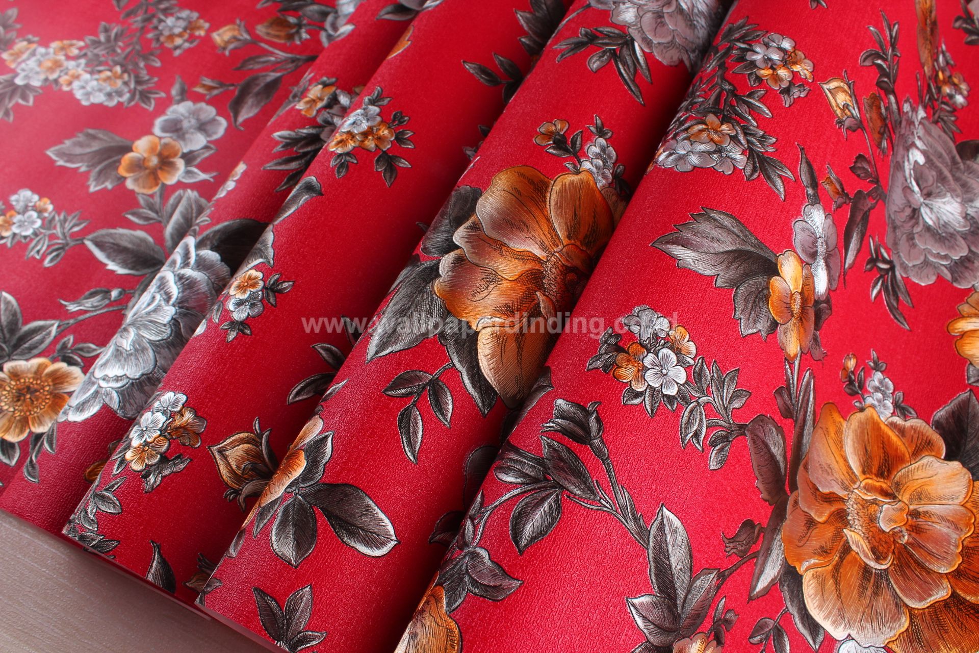 Wallpaper Dinding Bunga Merah Silver Orange Lrz 400 82