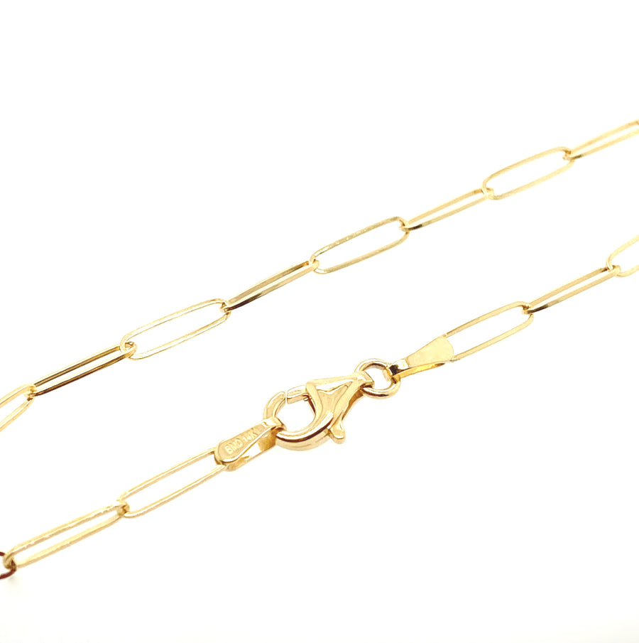 14K Gold 2.60mm Open Link Paperclip Chain Necklace Yellow / 18