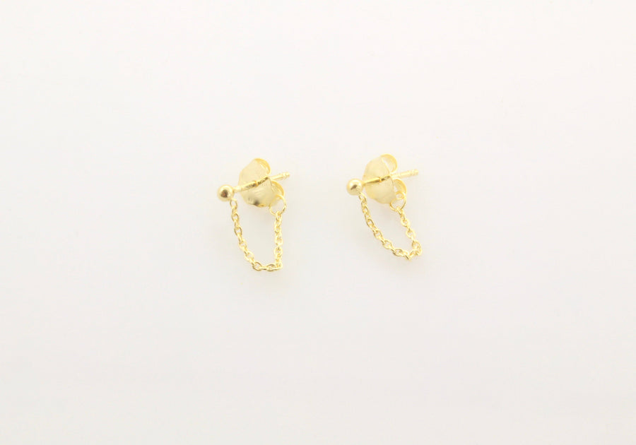 Gold Curb Chain Dangle Stud Earrings Modern Minimal Jewelry 